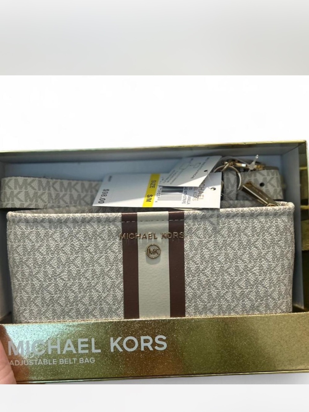 Michael Kors Beige and Brown Stripe Belt Bag
